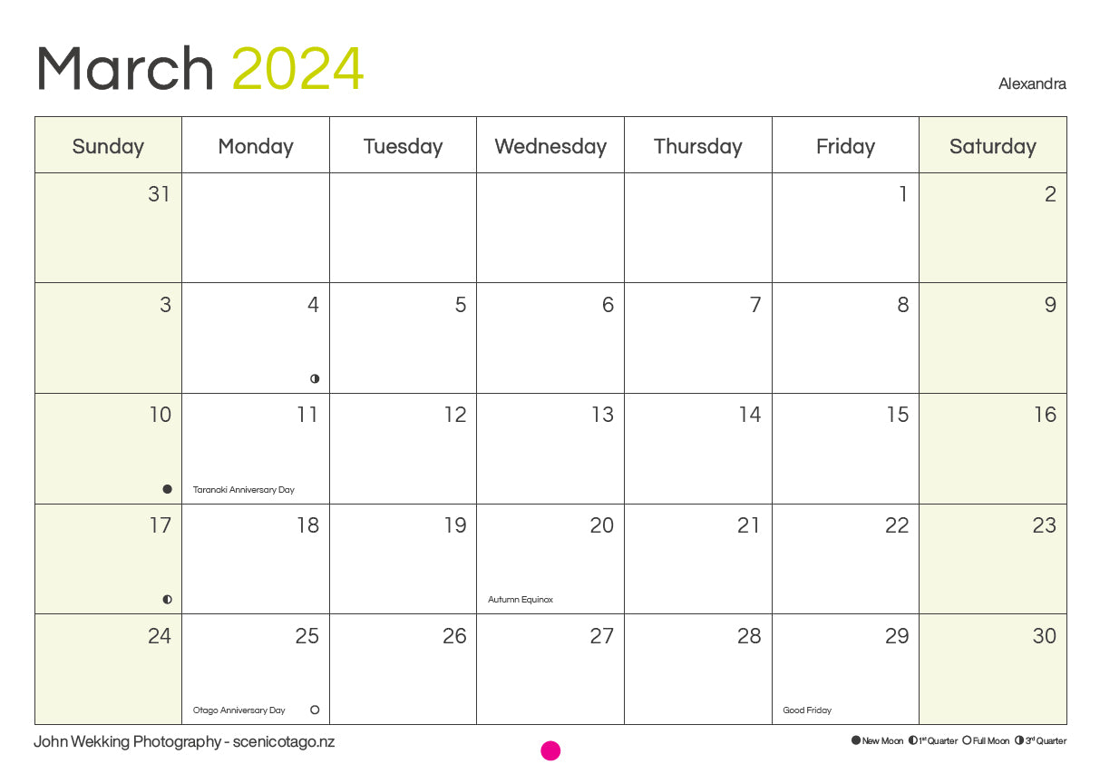 2024 Calendar – Scenic Otago